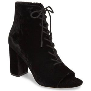 Joie Lakia Velvet Lace Up Booties Open Toe Black